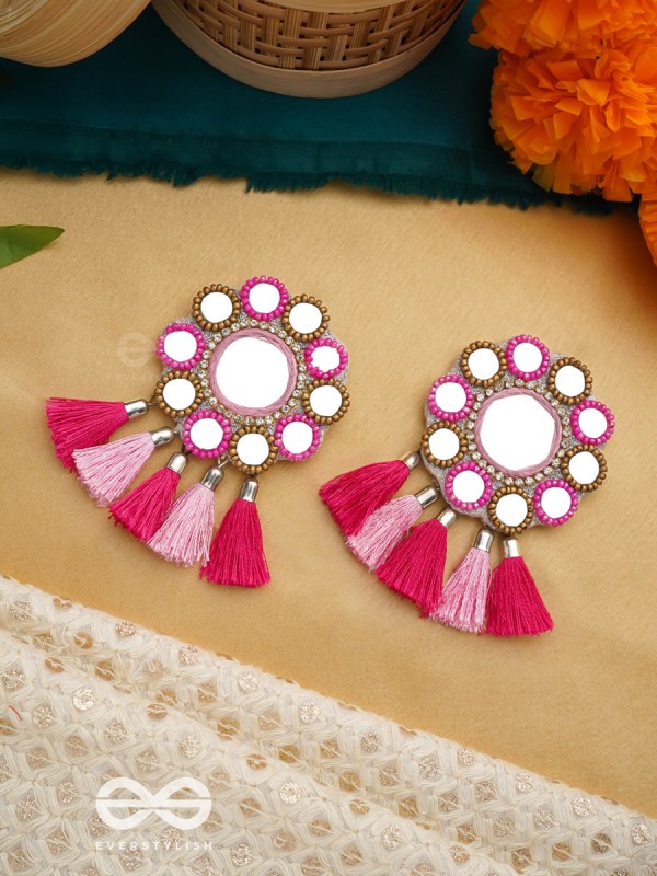 Khavari- The Dewdrops- Mirror and Resham Embroidered Earrings