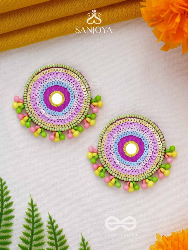 Dhriti- The Mythical Garden- Mirror, Resham and Sequins Embroidered Earrings
