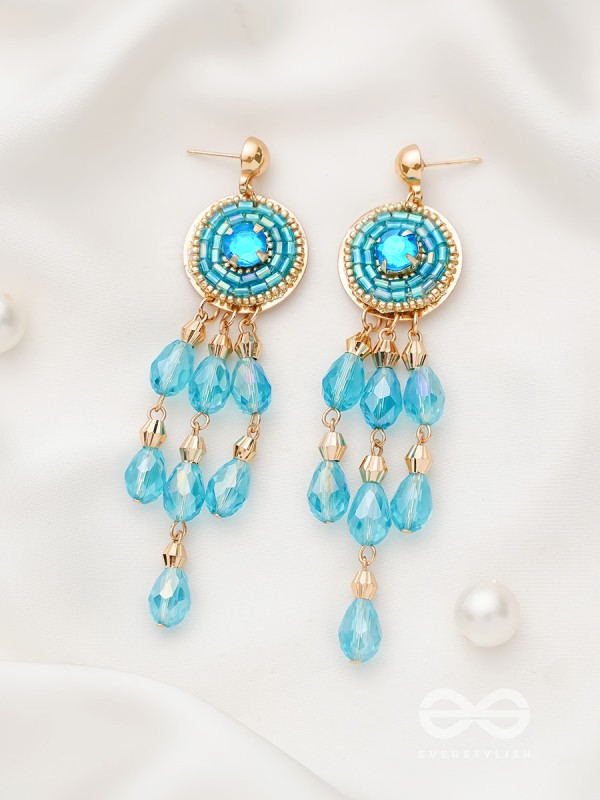 The Elixir Rain- Golden Embellished Earrings
