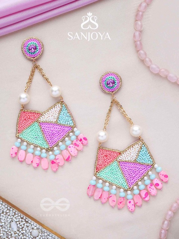 Ashmant - The Vibrant Meadow - Cutdana, Beads And Sequins Hand Embroidered Earrings