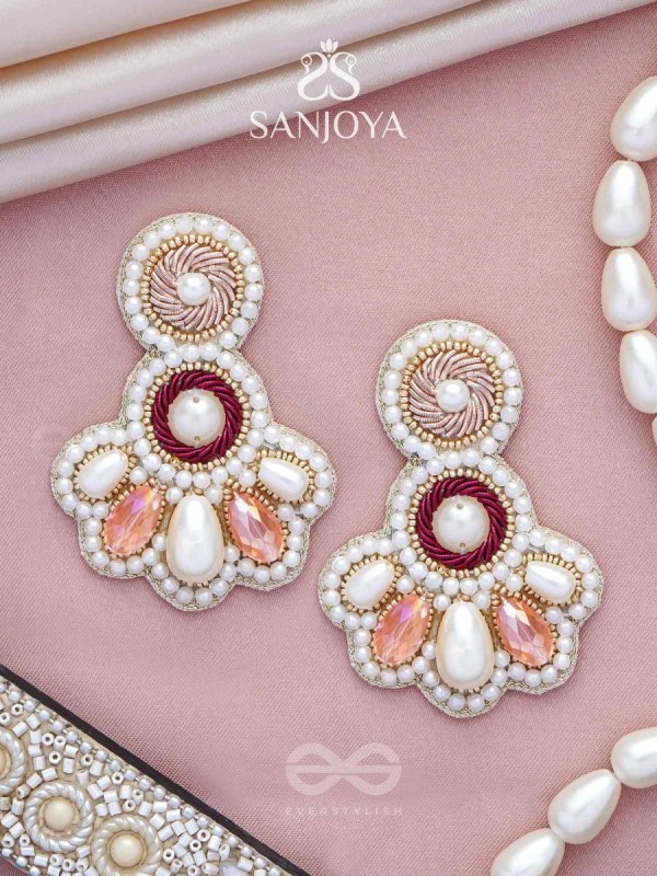 Aartava- The Blooming Flower- Pearl Drops and Glass Drops Embroidered Earrings