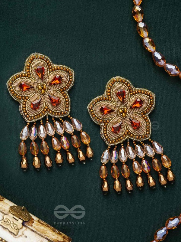 Aarksha - The Stellar Beauty - Stones, Dabka And Glass Drops Hand Embroidered Earrings