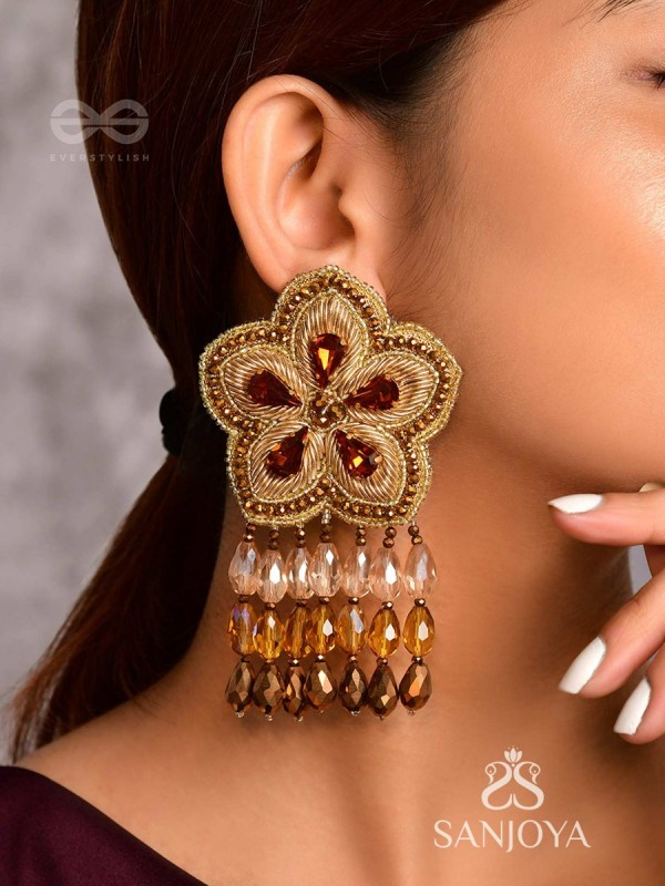 Aarksha - The Stellar Beauty - Stones, Dabka And Glass Drops Hand Embroidered Earrings