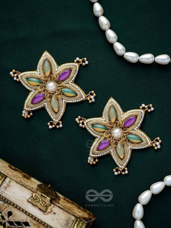 Kuvalya- The Colorful Bloom- Pearls and Stones Embroidered Earrings