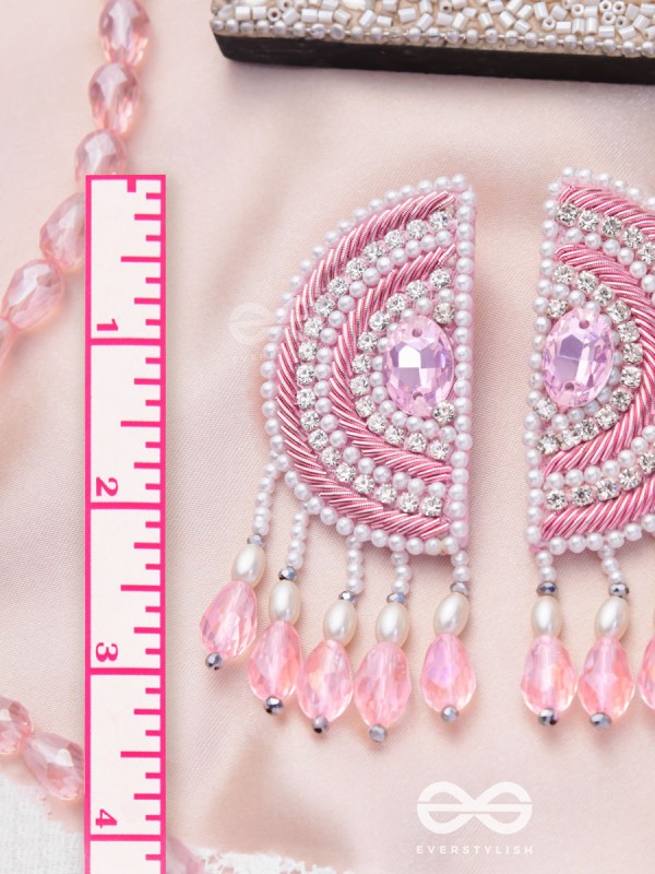 Suvana- The Pink Moon- Pearls and Stones Embroidered Earrings