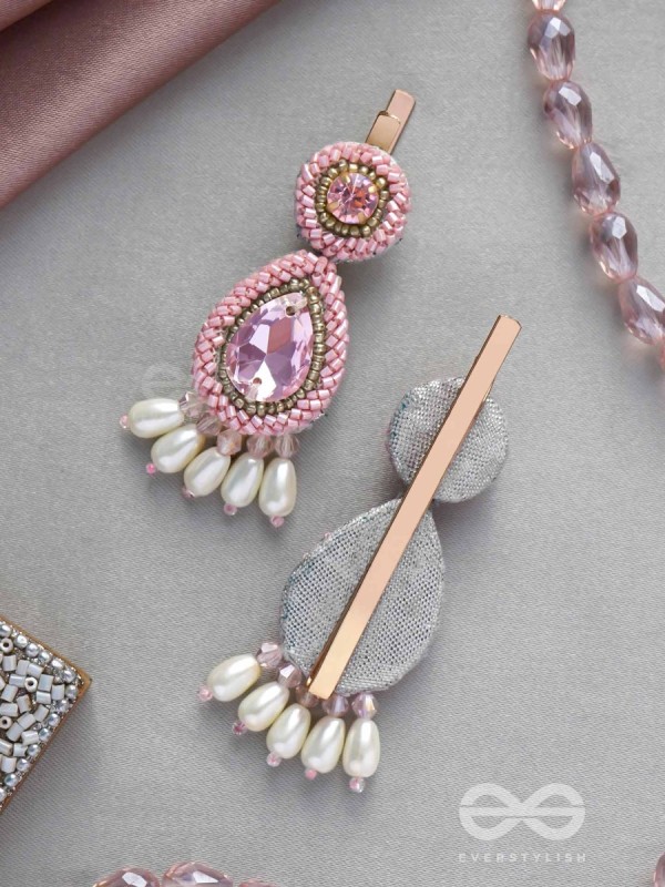 Aarakta- The Pink Beauty- Pearls and Stones Embroidered Hair Clips