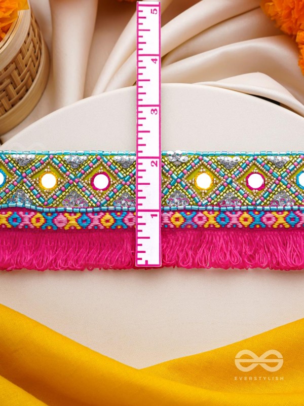 Nirmoka- The Pink Sky- Mirrors, Resham and Lace Embroidered Choker Necklace