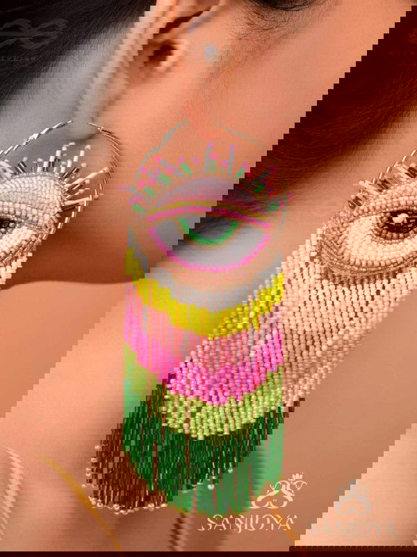 Preetimaya- Tears of Joy- Beads and Cutdana Embroidered Statement Earrings