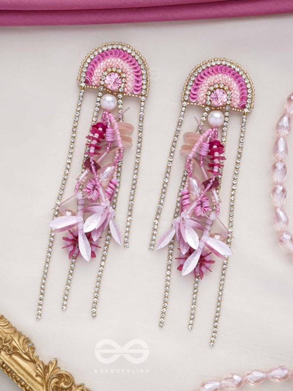 Saraṇyu-The Splendid Spring - Stones and Sequins Embroidered Statement Earrings