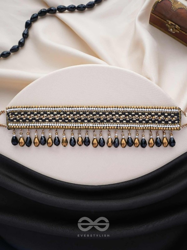 Nishakanta - The Beloved Of Night - Beads And Glass Drops Hand Embroidered Choker Neckpiece