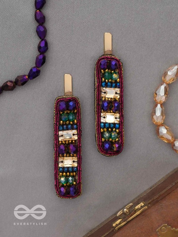 Amaanta- The Night Sky- Stones and Glass Beads Embroidered Hair Clips