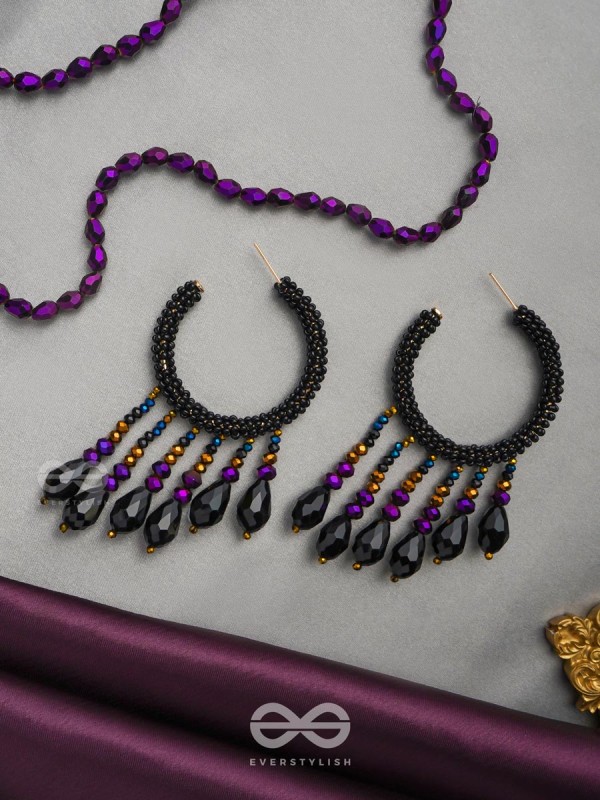 Tamisra- The Melting Night- Glass Drops and Beads Embroidered Hoop Earrings