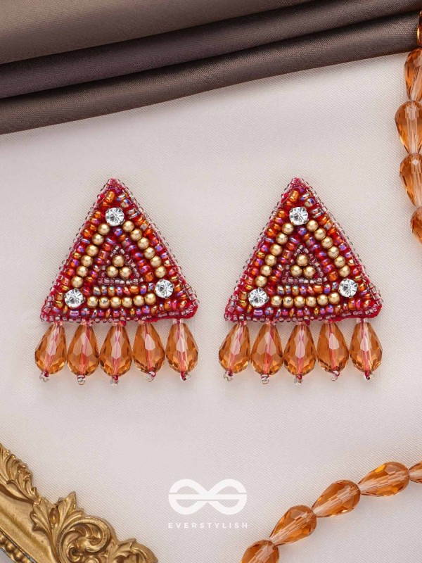 Chaitya- The Cryptic Pyramid- Stones, Glass Drops and Beads Embroidered Stud Earrings