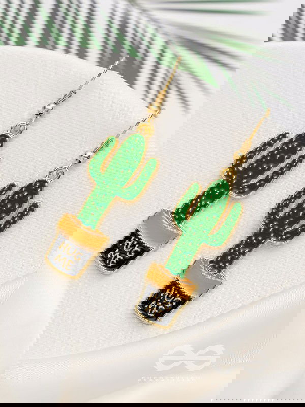 The Desert's Rose- Golden Cactus Enamelled  Earrings