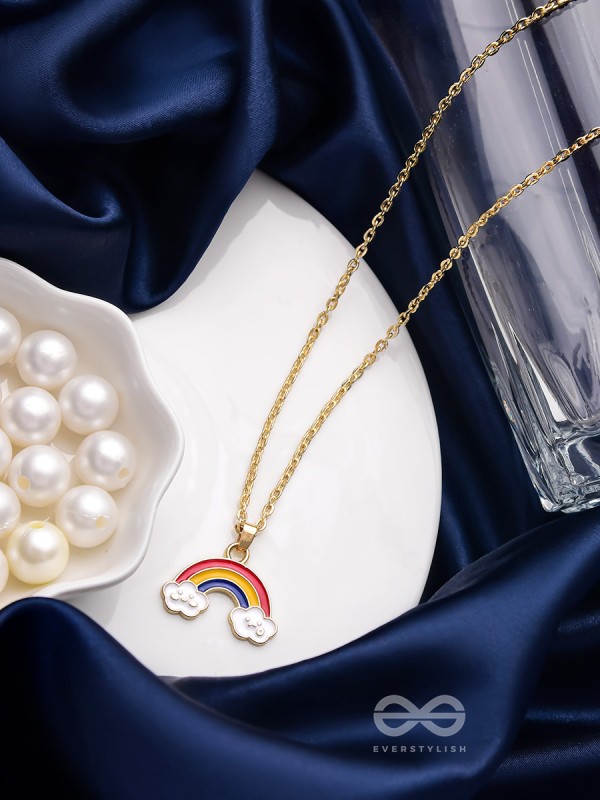 The Rainbow Colors- Golden Embellished Necklace With Anti-Tarnish Coating