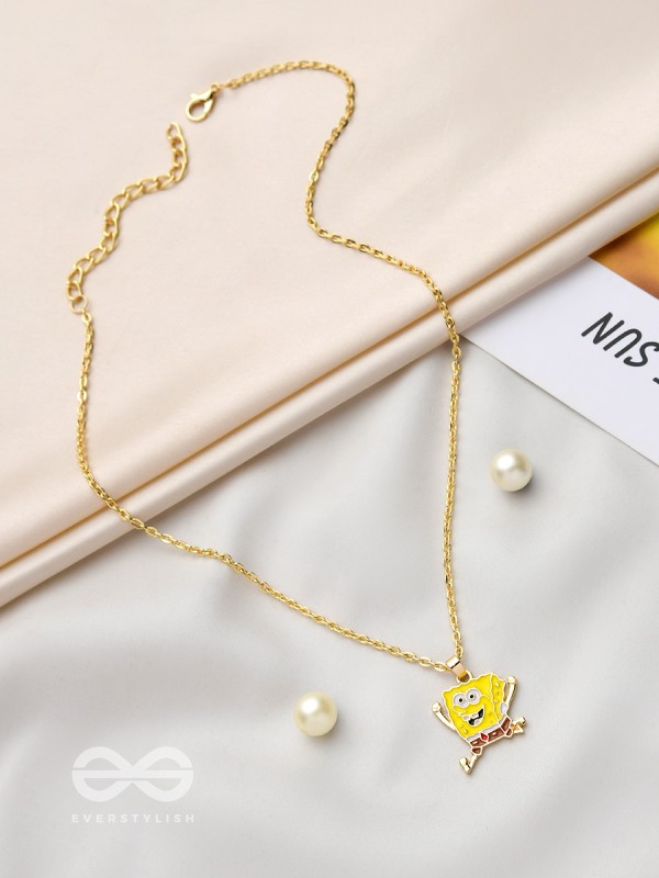 The Sprinting Spongebob- Golden Embellished Necklace With Anti-Tarnish Coating 