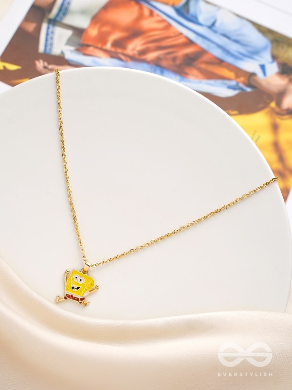 The Sprinting Spongebob- Golden Embellished Necklace With Anti-Tarnish Coating 