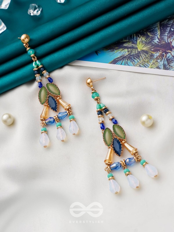 The Blue Lagoon- Golden Embellished Earrings