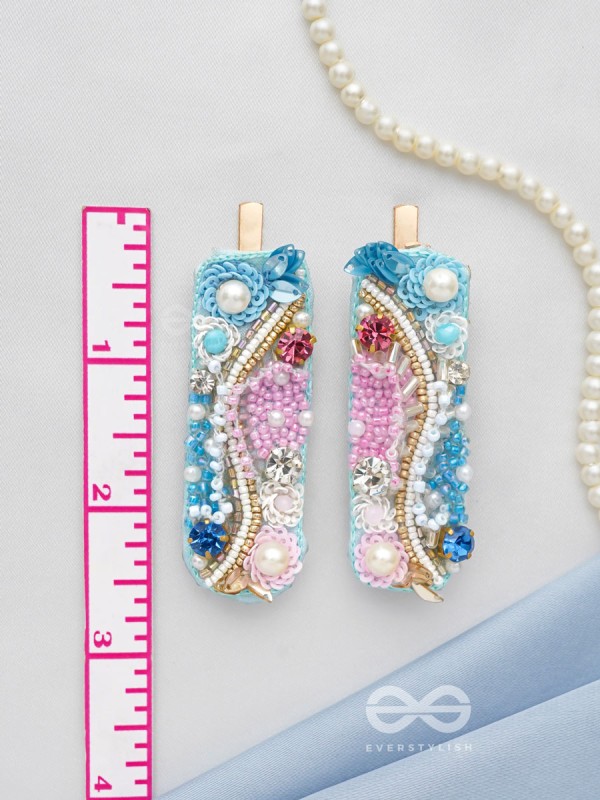 Velaam- Sea and Beach- Stones, Sequins and Beads Embroidered Hair Clips
