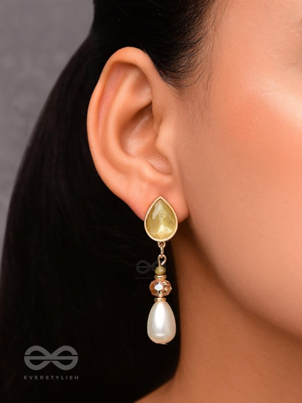 The Misty Leaf- Golden Embellished Earrings