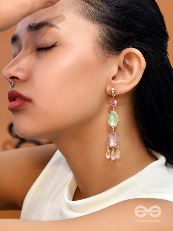 Thrice the Charm- Golden Embellished Earrings