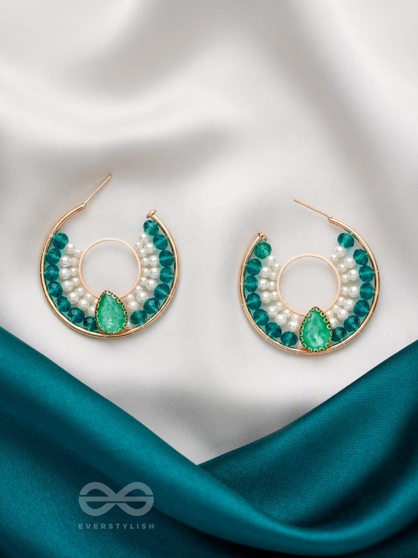The Circle of Illumination- Golden Embellished Pearl Hoop Earrings