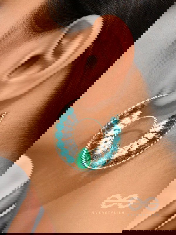 The Circle of Illumination- Golden Embellished Pearl Hoop Earrings