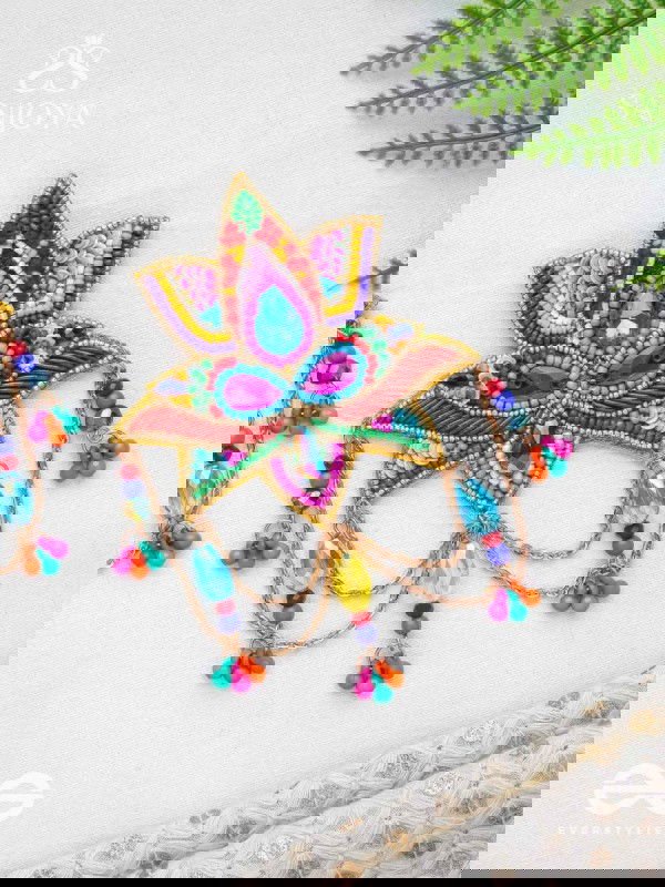 Karnika- The Lovely Lotus- Stones, Sequins and Resham Embroidered Statement Earrings