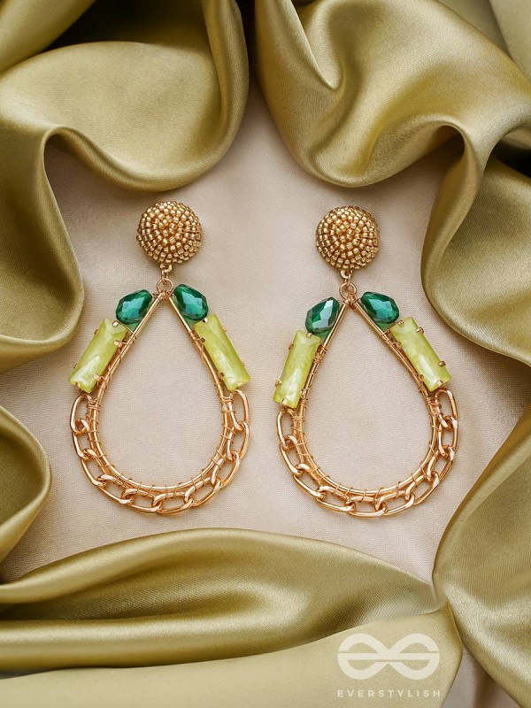 The Bejeweled Raindrops - Golden Embellished Earrings