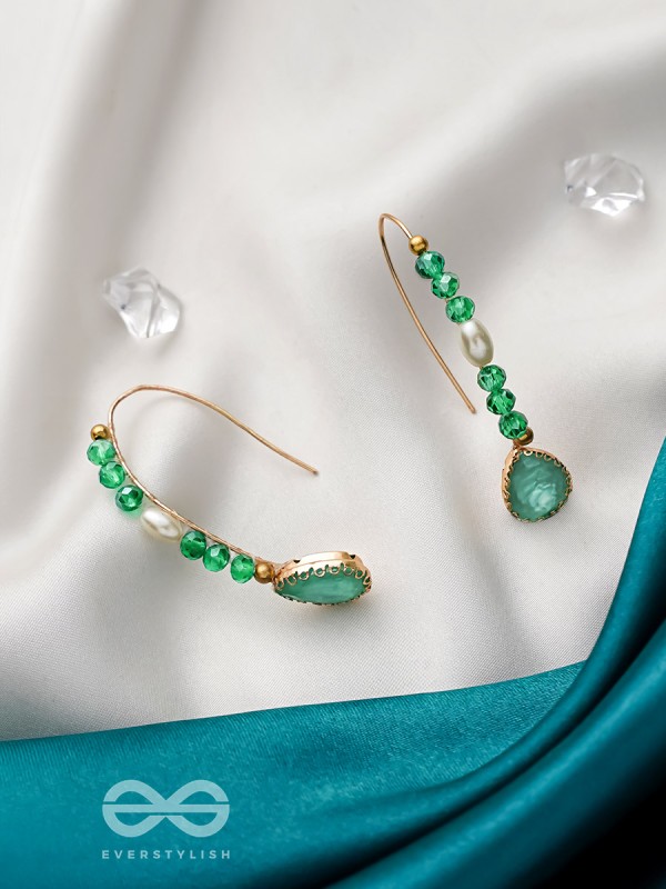 The Sea Tempest- Golden Embellished Hook Earrings