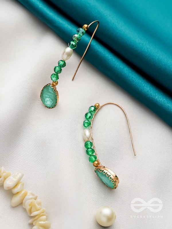 The Sea Tempest- Golden Embellished Hook Earrings
