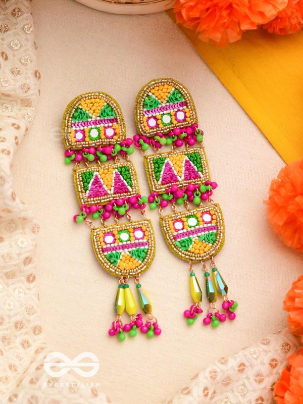 Udyaanaka - The Graceful Garden - Beads, Sequins And Resham Hand Embroidered Earrings