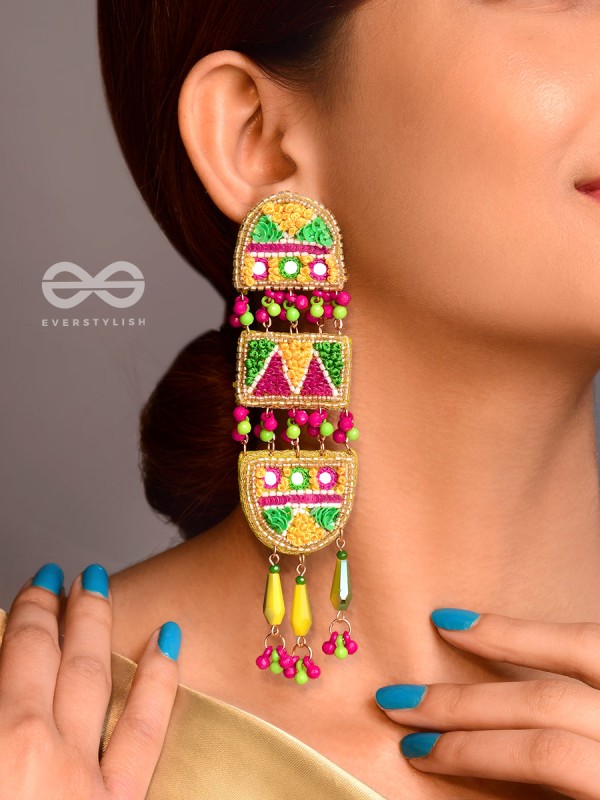 Udyaanaka - The Graceful Garden - Beads, Sequins And Resham Hand Embroidered Earrings