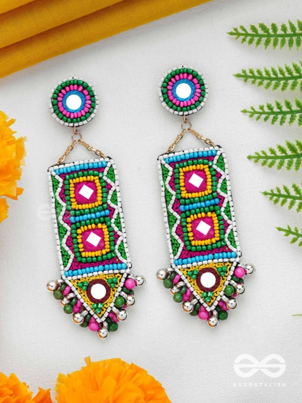 Shalya - The Adorned Arrow - Mirrors, Beads And Resham Hand Embroidered Earrings