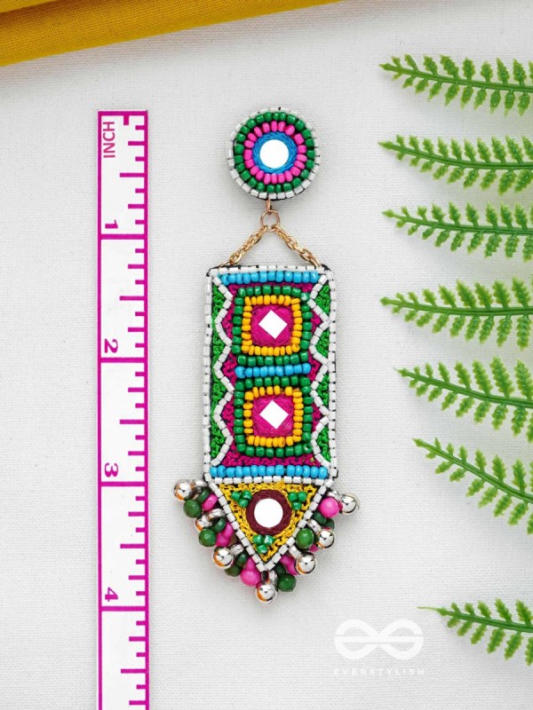 Shalya - The Adorned Arrow - Mirrors, Beads And Resham Hand Embroidered Earrings