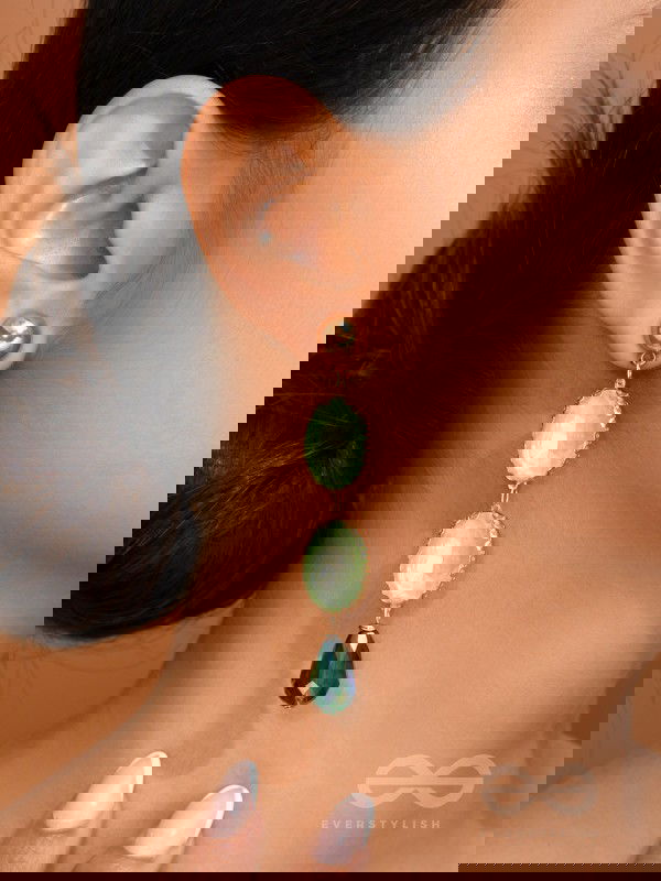 The Aqua Flurry- Golden Embellished Earrings