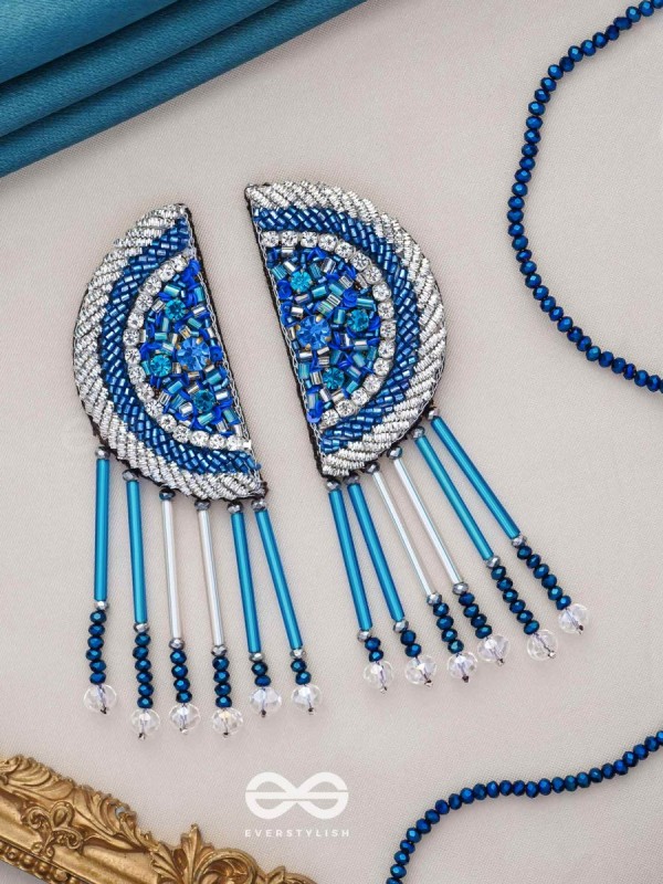 Maskarin - The Blue Moon - Stones, Beads And Cutdana Hand Embroidered Earrings