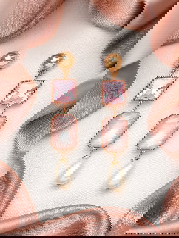 The Lady's Slipper Orchid- Golden Pearl Earrings