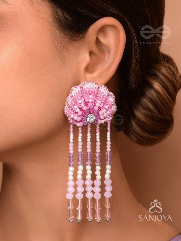 Srautika- The Pearl Shell - Pearls, Stones and Sequins Embroidered Earrings