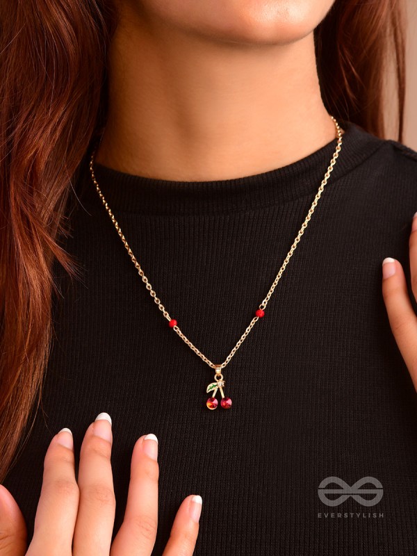 Cherry On The Cake- Golden Embellished Necklace With Anti-Tarnish Coating 