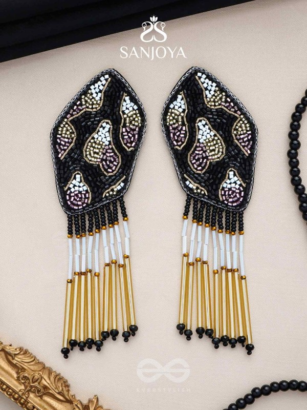 Dhyama - The Black Beauty - Cutdana And Beads Hand Embroidered Earrings