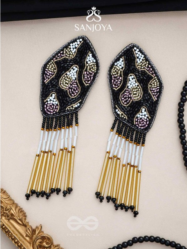 Dhyama - The Black Beauty - Cutdana And Beads Hand Embroidered Earrings