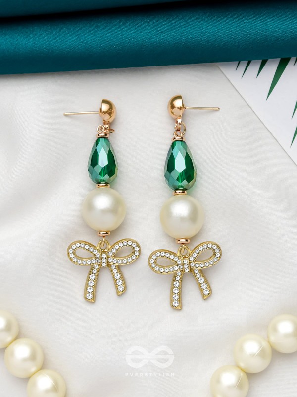 The Bow Bling- Golden Pearl Earrings