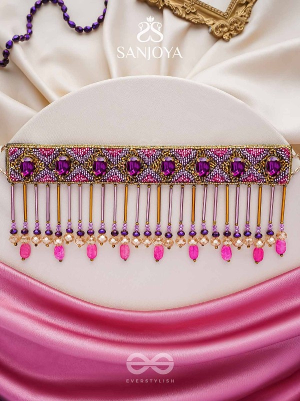 Aavsati- The Night Sky- Stones and Glass Beads Embroidered Choker Necklace 