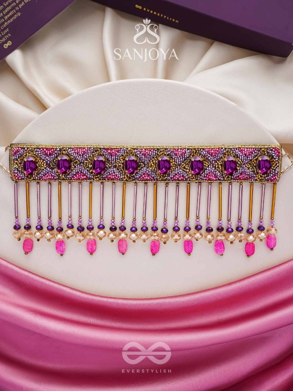 Aavsati- The Night Sky- Stones and Glass Beads Embroidered Choker Necklace 