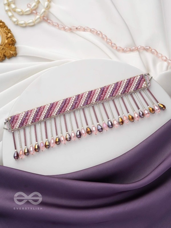 Plaksha - The Tulip Garden - Beads, Cutdana And Glass Drops Hand Embroidered Choker Neckpiece