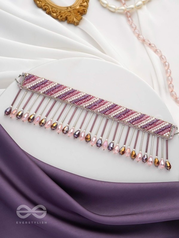 Plaksha - The Tulip Garden - Beads, Cutdana And Glass Drops Hand Embroidered Choker Neckpiece