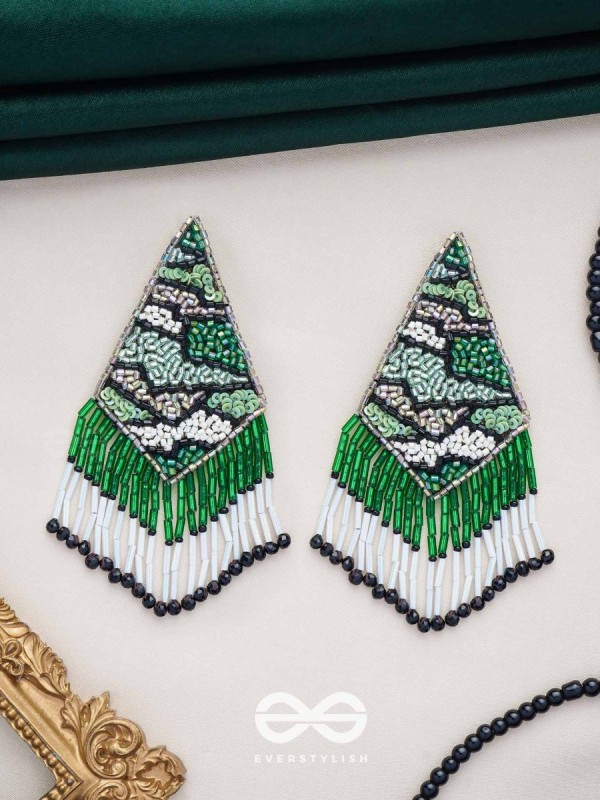 Rauhineya - The Luminous Emerald - Sequins And Cutdana Hand Embroidered Earrings