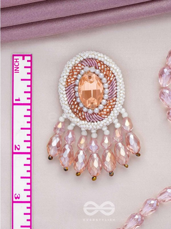 Praatika - The Pink Rose - Stone, Cutdana And Glass Drops Hand Embroidered Earrings