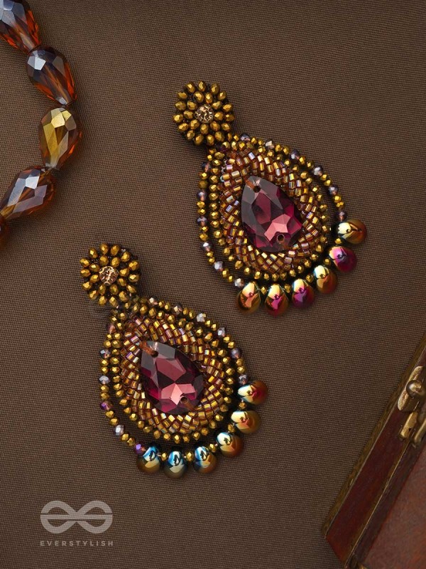 Kritaka- The Copper Charm- Stones and Glass Beads Embroidered Earrings